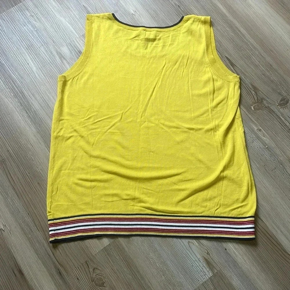 Talbots sweater vest Yellow Striped trim Womens size XL Preppy Casual Knit - Picture 8 of 11